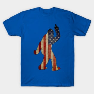 Bigfoot - Middle finger - American Flag T-Shirt